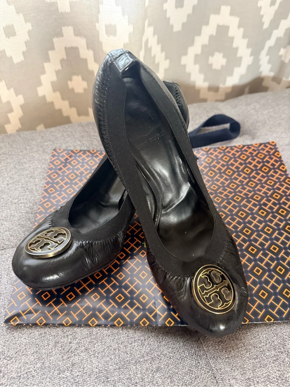 Tory Burch Black Gold Logo Heels